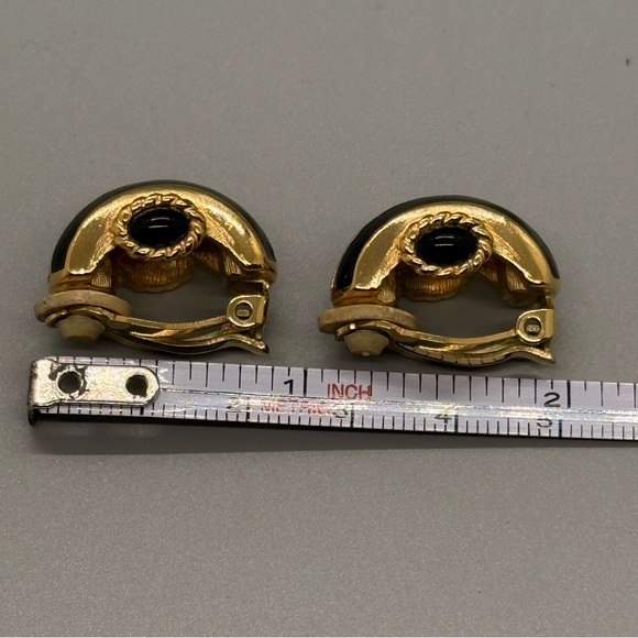 Swarovski Gold and Black Enamel with Crystal Huggie Clip Earrings - Picture 5 of 7